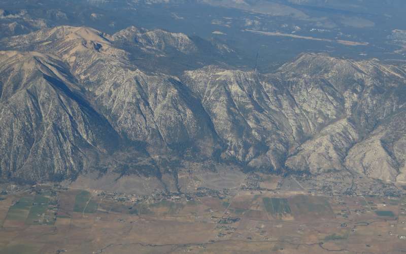 The Carson Range and the Carson Valley near Minden and Gardnerville, seen from the air